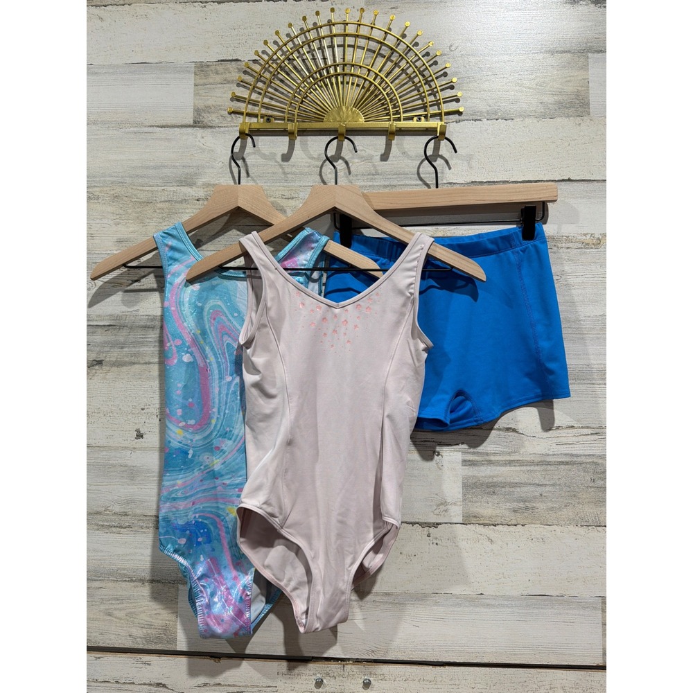 Mirella BCG Leotard Shorts Bundle Girls XL 14 16 Pink Blue Dance Gymnastics EUC